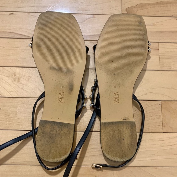 ZARA Flat Sandals with Pearl Straps